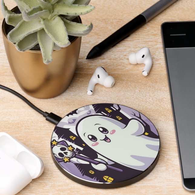 Cute Ghostly Poster with a Playful Twist Wireless Charger (Desk 2)