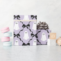 Cute Ghosts and Black Bows on Lilac Halloween Wrapping Paper