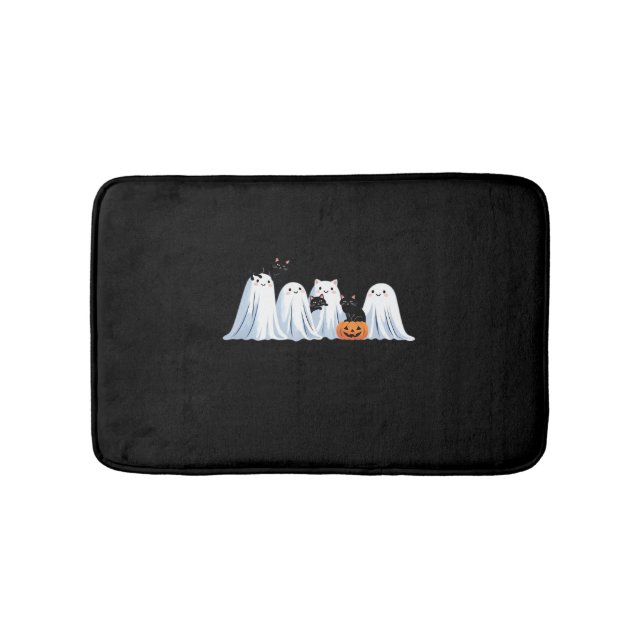Cute Ghosts and Black Cats Halloween – Spooky Seas Bath Mat (Front)
