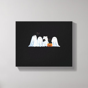 Cute Ghosts and Black Cats Halloween – Spooky Seas Canvas Print