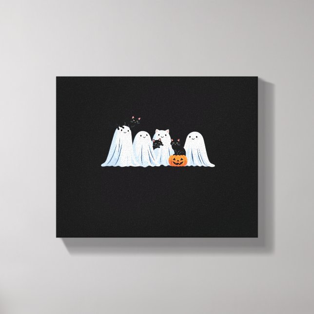 Cute Ghosts and Black Cats Halloween – Spooky Seas Canvas Print (Front)