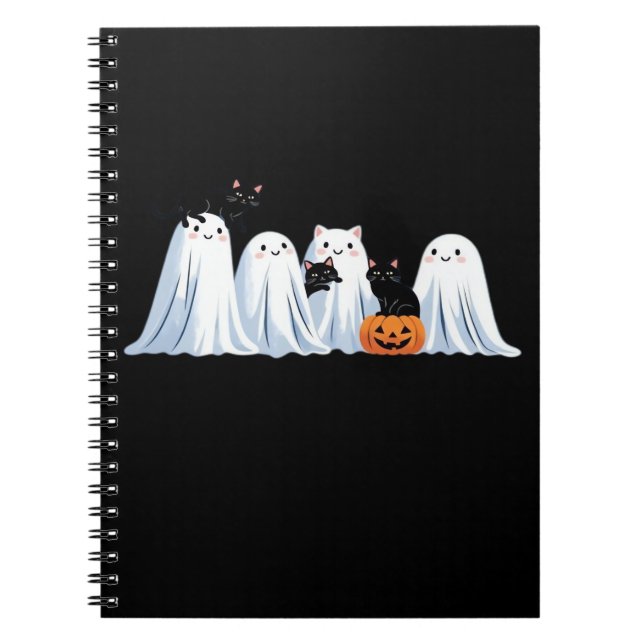 Cute Ghosts and Black Cats Halloween – Spooky Seas Notebook (Front)