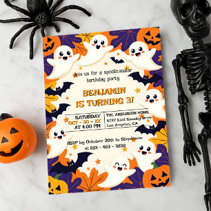 Cute Ghosts and Jack-O'-Lantern Halloween Birthday Invitation