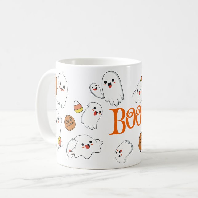 Cute Ghosts and Pumpkins Halloween Mug,  Coffee Mug (Front Left)