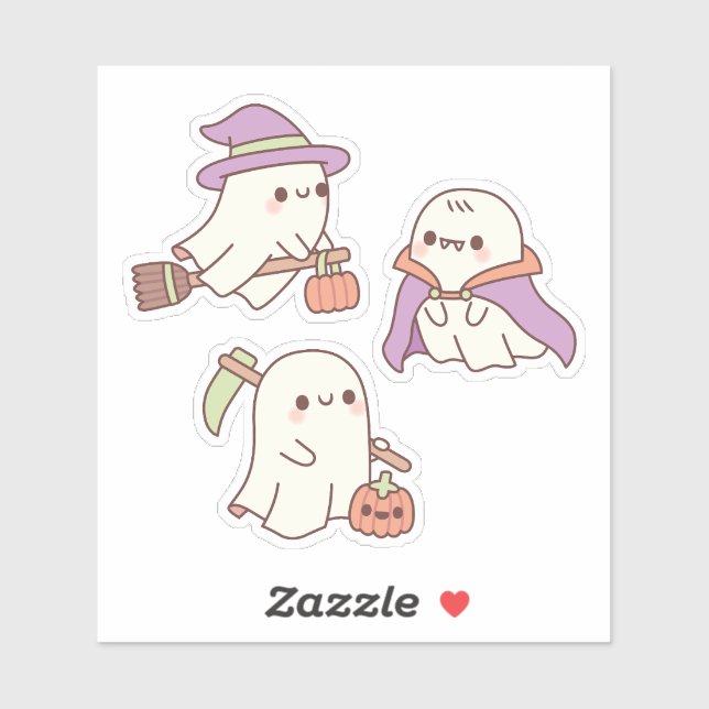 Cute Ghosts As Witch Grim Reaper And Vampire Sticker (Sheet)
