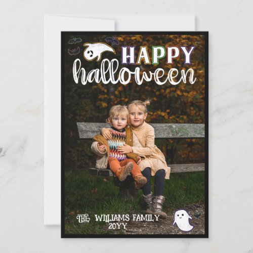 Cute Ghosts Bats Happy Halloween Photo Holiday Card