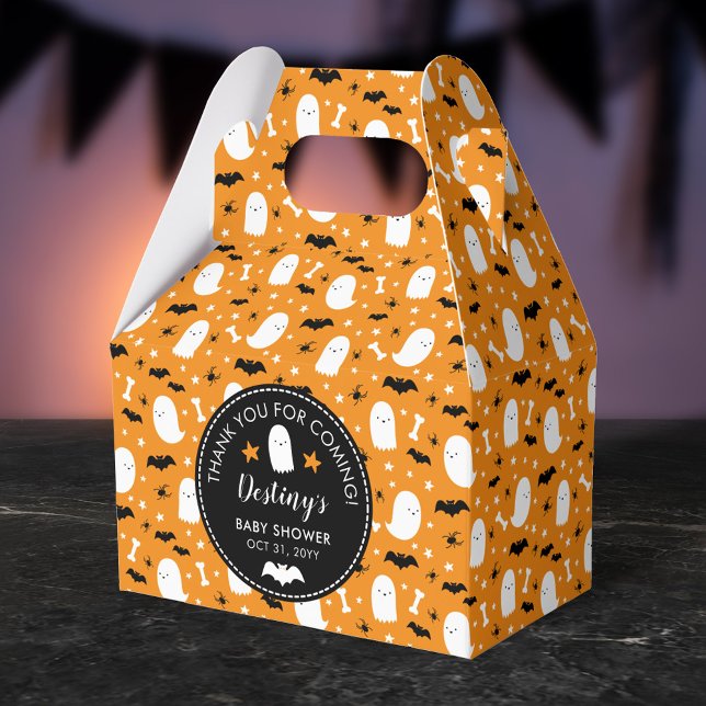 Cute Ghosts Bats Orange Baby Shower Thank You Favor Boxes (Creator Uploaded)