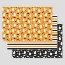 Cute Ghosts & Bats Orange Halloween Wrapping Paper Sheets