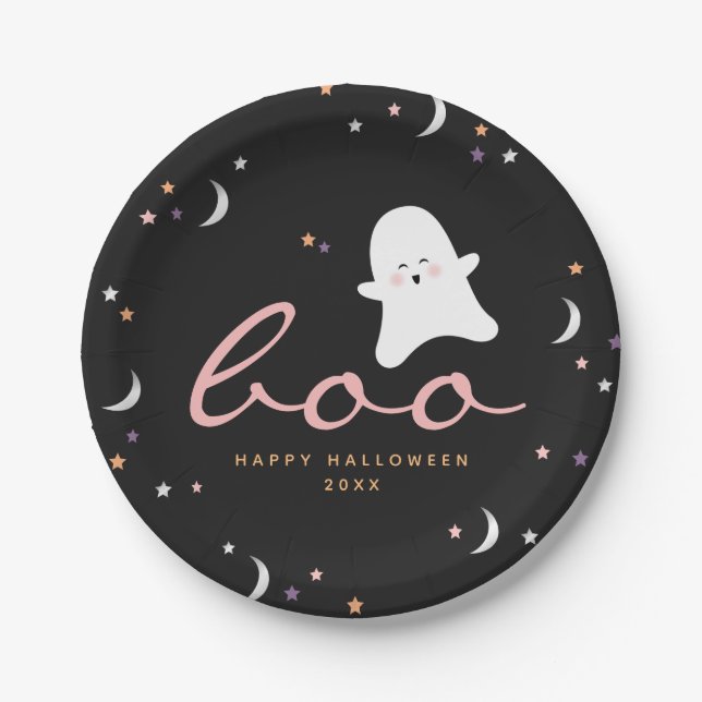 Cute Ghosts Boo Halloween Paper Plates (Front)
