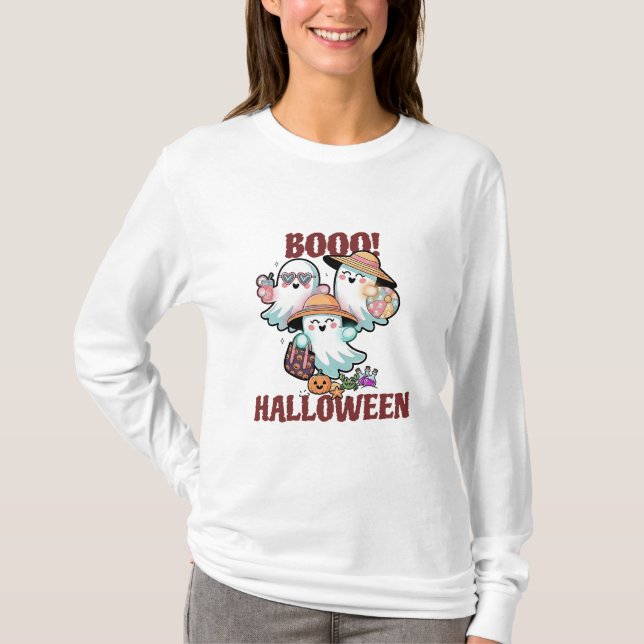 Cute Ghosts Boo Halloween T-Shirt (Front)