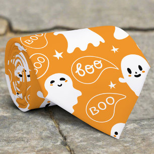 Cute Ghosts Boo Orange Halloween Neck Tie