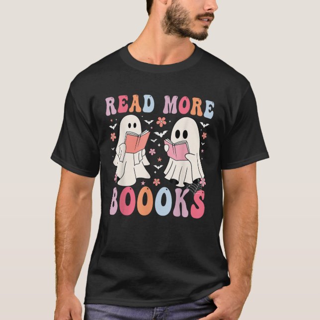 Cute Ghosts Books Read More Boooks Funny Teacher H T-Shirt (Front)