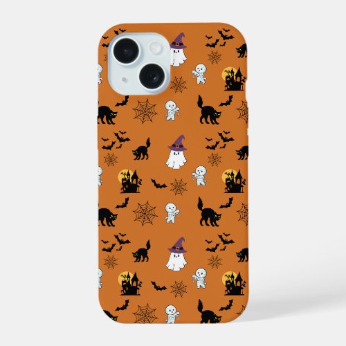 Cute Ghosts Cats Bats Halloween   iPhone 15 Case