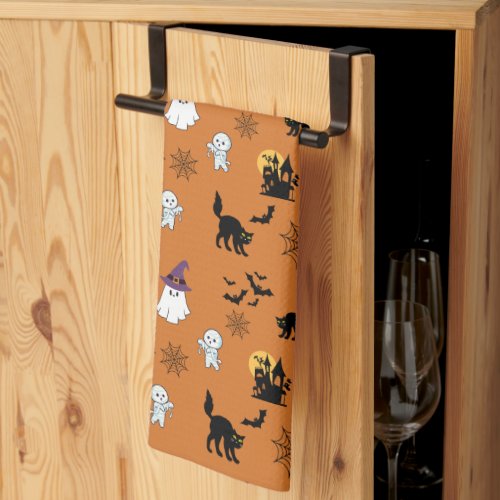 Cute Ghosts Cats Bats Halloween   Kitchen Towel