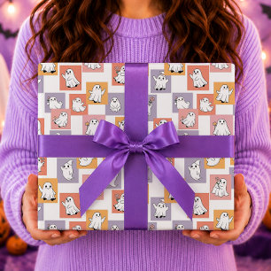 Cute Ghosts Colorful Blocks Halloween Wrapping Paper