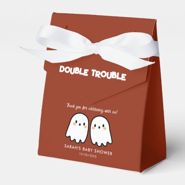 Cute Ghosts Double Trouble Twins Baby Shower Favor Boxes (Front Side)