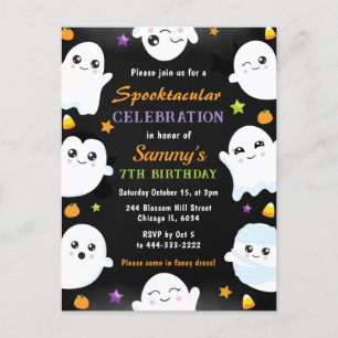 Cute Ghosts Halloween Birthday Party Postcard