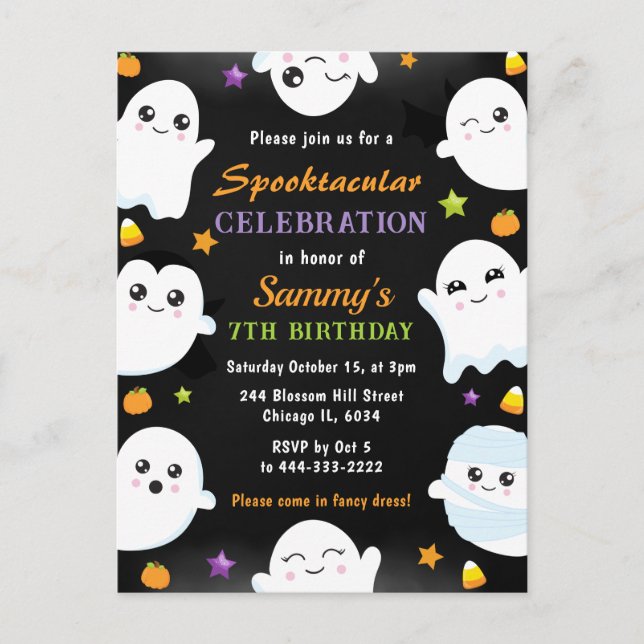 Cute Ghosts Halloween Birthday Party Postcard (Front)