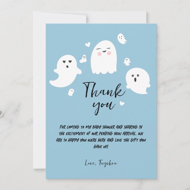Cute Ghosts Halloween Boy Baby Shower Thank You Card (Front)