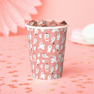Cute ghosts Halloween Elegant Pink White Paper Cups