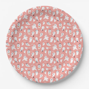 Cute ghosts Halloween Elegant Pink White Paper Plates