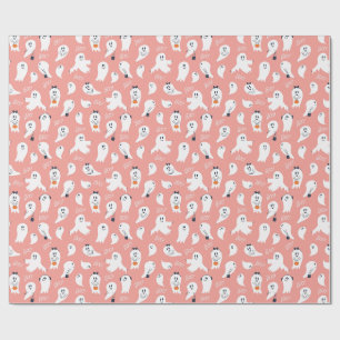 Cute ghosts Halloween Elegant Pink White Wrapping Paper