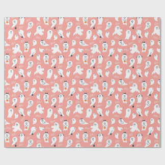 Cute ghosts Halloween Elegant Pink White Wrapping Paper