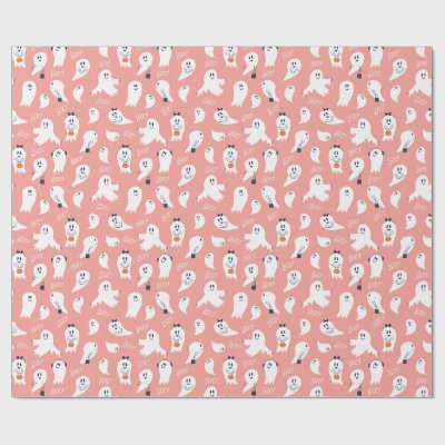 Cute ghosts Halloween Elegant Pink White Wrapping Paper