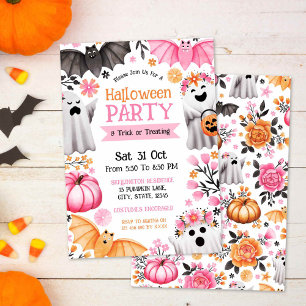 Cute Ghosts Halloween Party & Trick or Treating Invitation