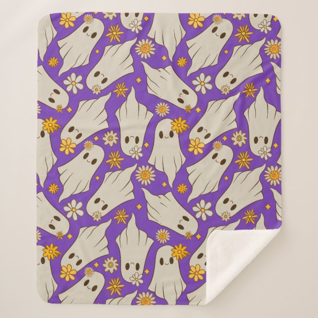 Cute Ghosts Halloween Pattern  Sherpa Blanket (Front)