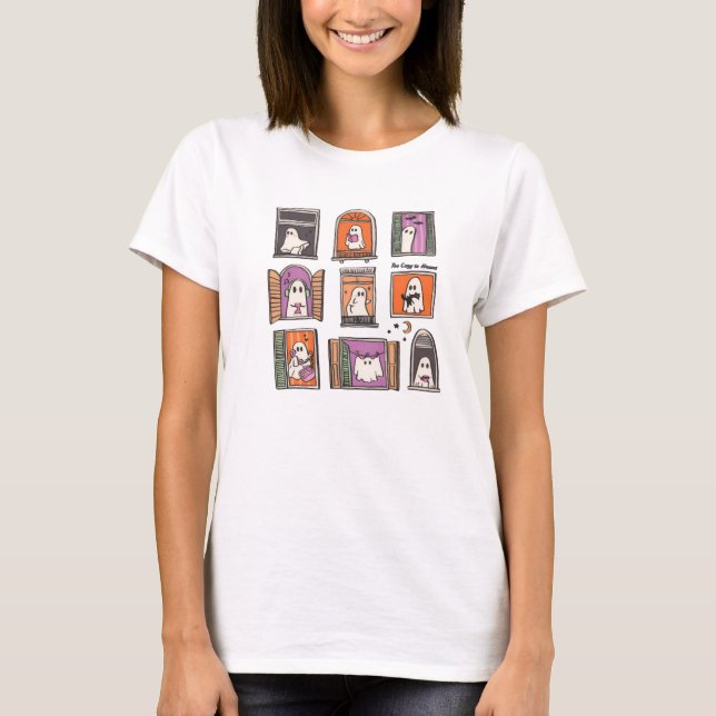 Cute Ghosts in Windows Halloween T-Shirt (Front)