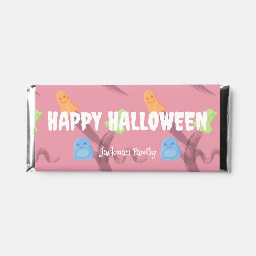 Cute ghosts on pink customizable Halloween Hershey Bar Favors