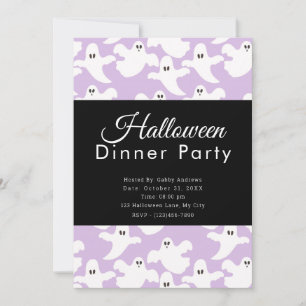 Cute Ghosts Pastel Purple Halloween Dinner Party Invitation