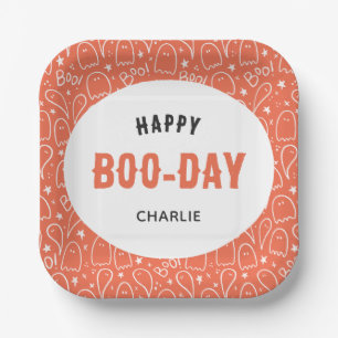 Cute Ghosts Pattern Happy 'Boo-Day' Personalized Paper Plates
