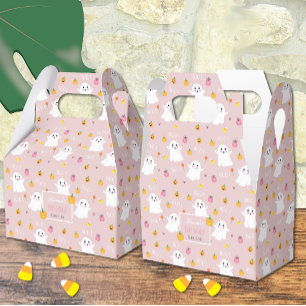 Cute Ghosts Pink Halloween Baby Shower Favor Box