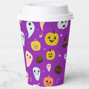 Cute ghosts pumpkin Halloween orang &purple Paper Cups