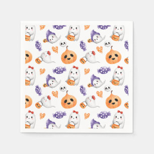 Cute Ghosts Pumpkin Halloween Pattern Baby Shower Napkins