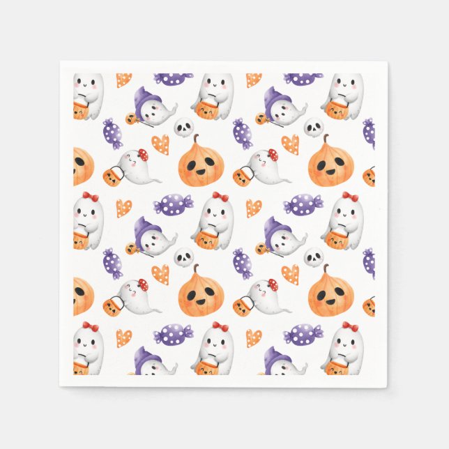 Cute Ghosts Pumpkin Halloween Pattern Baby Shower  Napkins (Front)