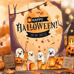 Cute Ghosts & Pumpkin Patch Halloween Invitation