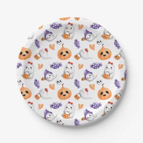 Cute Ghosts Pumpkin Pattern Halloween Baby Shower  Paper Plates