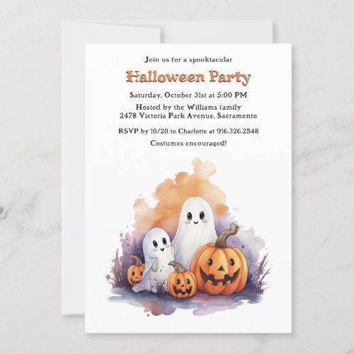 Cute Ghosts Pumpkins Kids Halloween Party Invitation