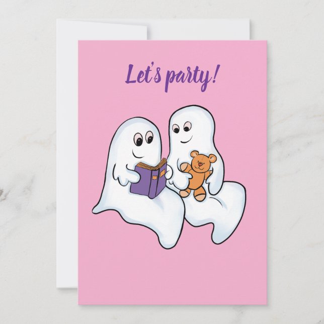 Cute ghosts reading together at Halloween Invitation (Front)
