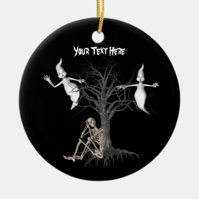 Cute Ghosts Skeleton Halloween Ornament (Front)