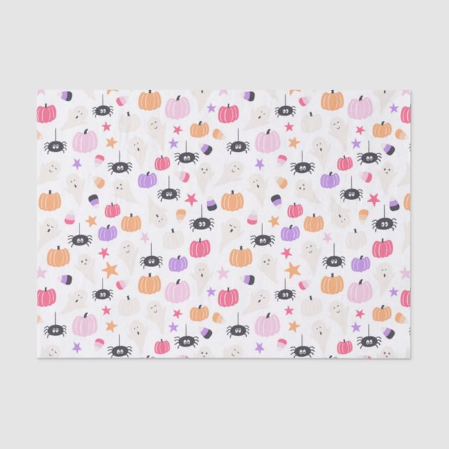 Cute Ghosts, Spiders, Candy & Pumpkins Halloween  Tissue Paper (Front)