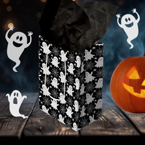 Cute Ghosts  Spiders  Spider Webs Halloween Medium Gift Bag