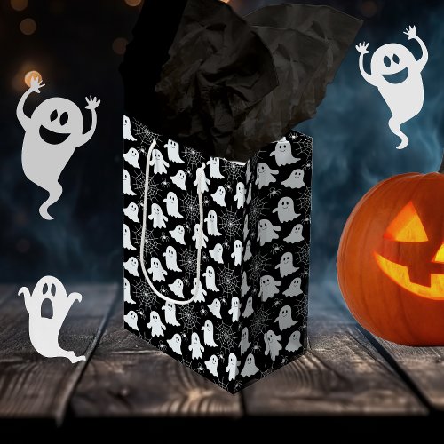 Cute Ghosts  Spiders  Spider Webs Halloween Medium Gift Bag