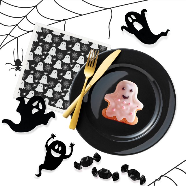 Cute Ghosts | Spiders | Spider Webs Halloween Napkins (Cute Ghosts, Spiders and Spider Webs Halloween Black and White Patterned Paper Napkins)