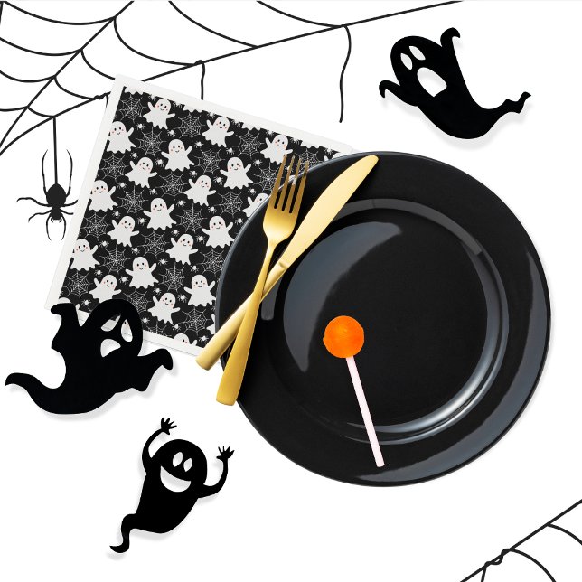 Cute Ghosts | Spiders | Spider Webs Halloween Napkins (Cute Ghosts, Spiders and Spider Webs Halloween Black and White Patterned Paper Plates)