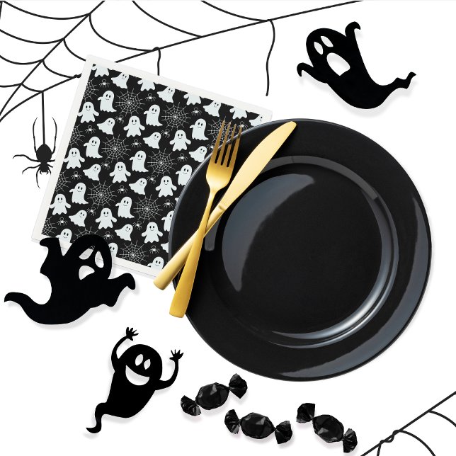 Cute Ghosts | Spiders | Spider Webs Halloween Napkins (Cute Ghosts, Spiders and Spider Webs Halloween Black and White Patterned Paper Napkins)