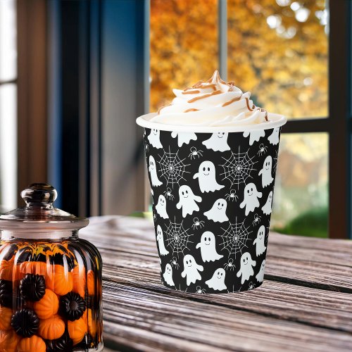 Cute Ghosts  Spiders  Spider Webs Halloween Paper Cups